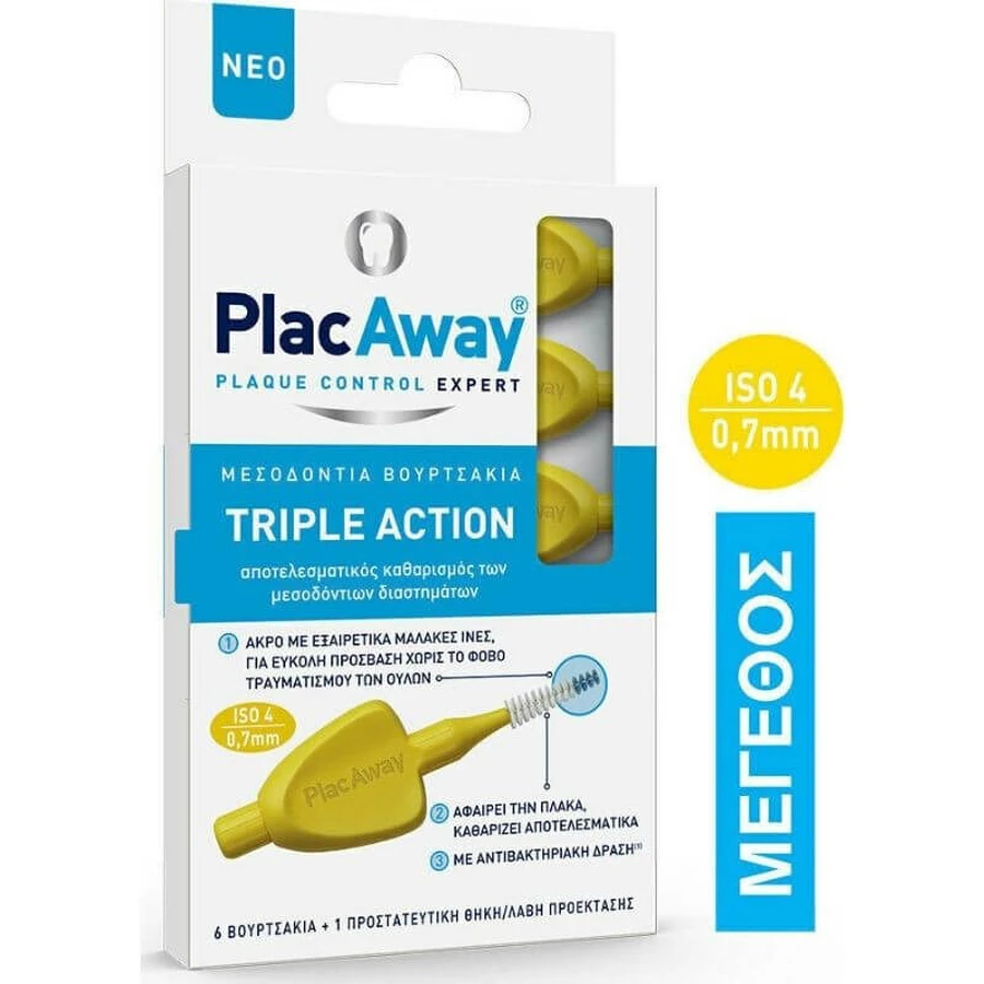 PLAC AWAY Plac Away Drievoudige actieborstels 0,7mm ISO 4 Geel x6 stuks