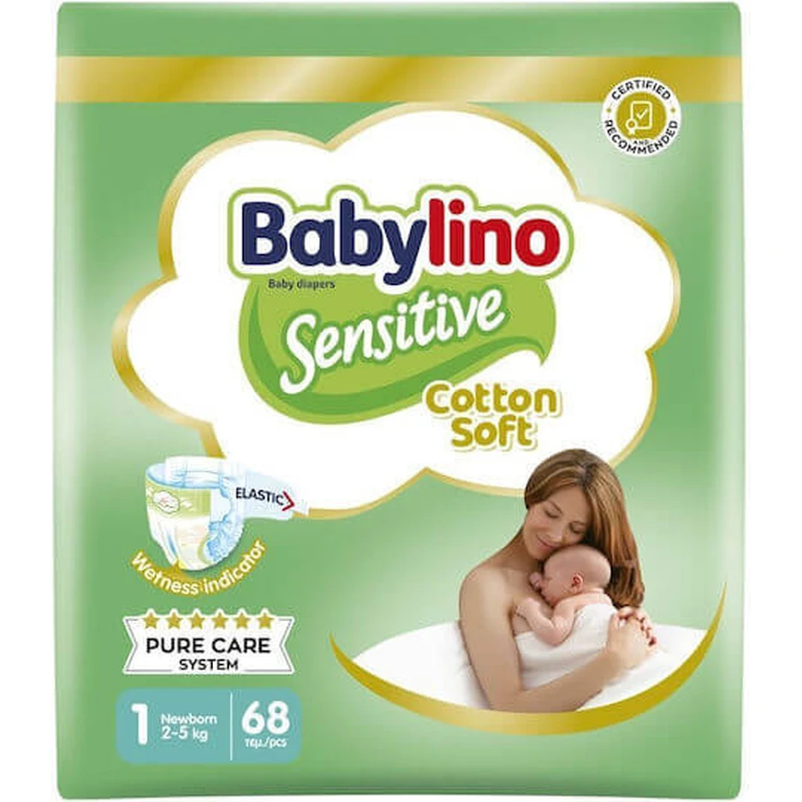 BABYLINO Sensitive Katoenen Zachte Luiers Nr1 (2-5 kg) 68 Stuks