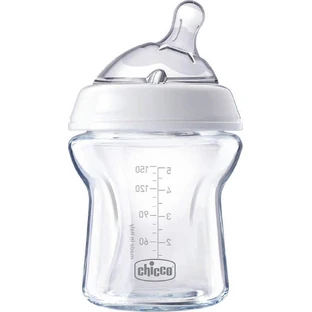 CHICCO Botella Silicona Vidrio Sensación Natural Blanco 0m+ 150ml