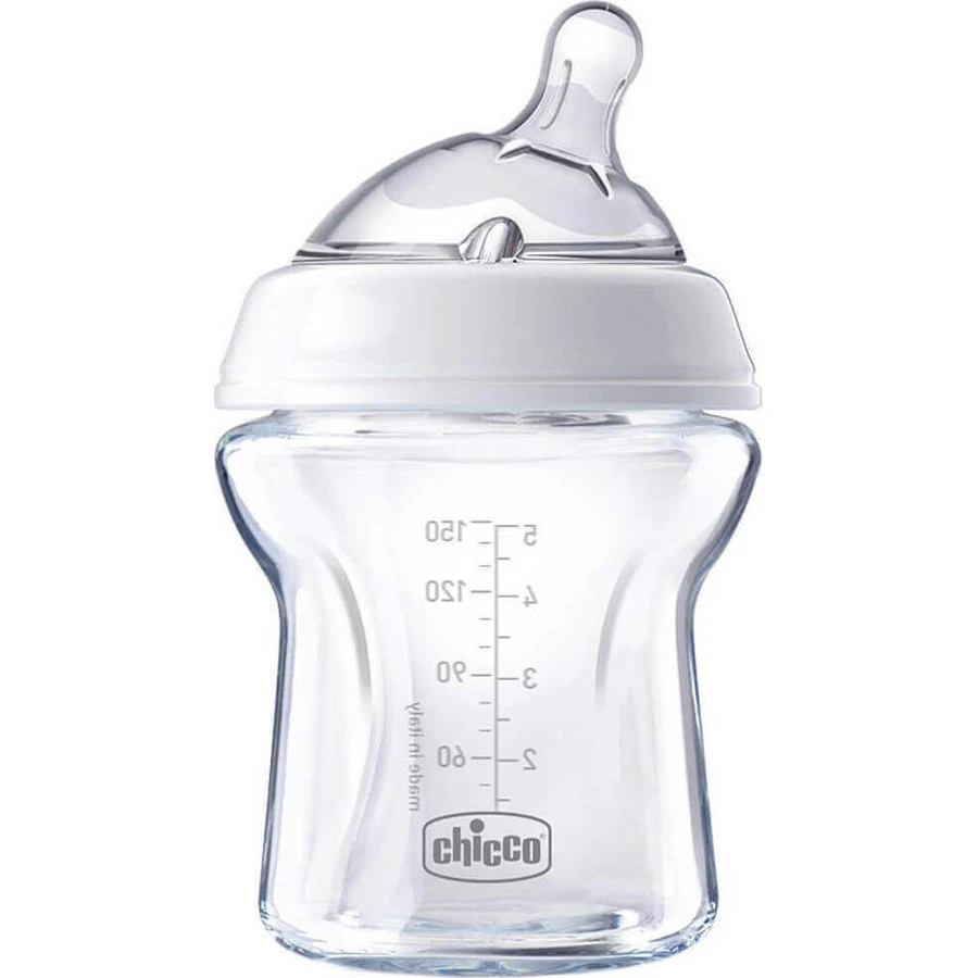 CHICCO Botella Silicona Vidrio Sensación Natural Blanco 0m+ 150ml