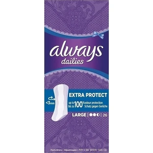 ALWAYS Dailies Extra Protect Large Increased Flow Napkins 2.5 Drops 26 Pieces