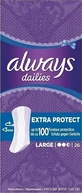 ALWAYS Dailies Extra Protect Large Increased Flow Napkins 2.5 Drops 26 Pieces
