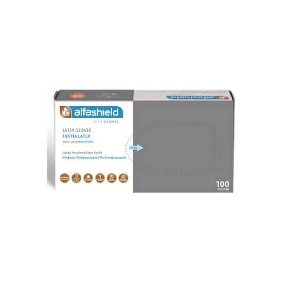 ALFASHIELD Disposable Latex Gloves with Powder - Pack of 100 pieces - Select Size