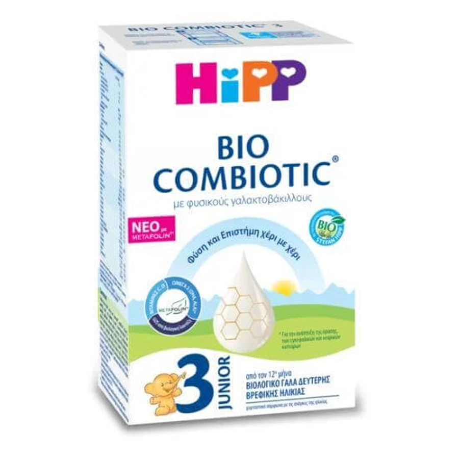 HIPP Bio Combiotic Metafolin Junior Leche en Polvo Ecológica para Bebes Con algodoncillo natural No3 A partir de 12 meses 600g