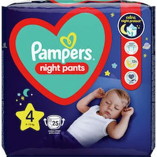 PAMPERS Pañales de Noche Pañales de Noche para Bebes No.4 9-15Kg 25 Piezas Value Pack