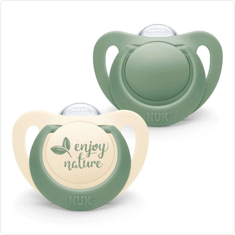 NUK For Nature Silikon-Schnuller 6-18m 2 Stück in verschiedenen Designs - Grün