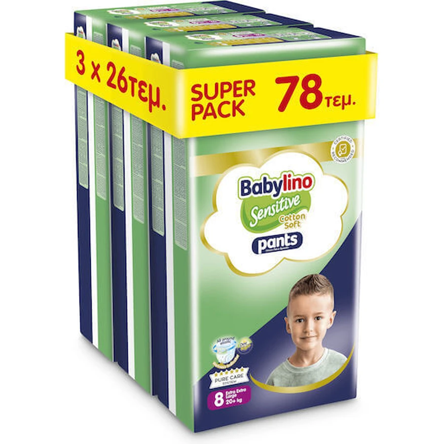 BABYLINO Broekje Katoen Zacht No8 Voor 20+kg (3 Verpakkingen van 26 stuks) 78 stuks