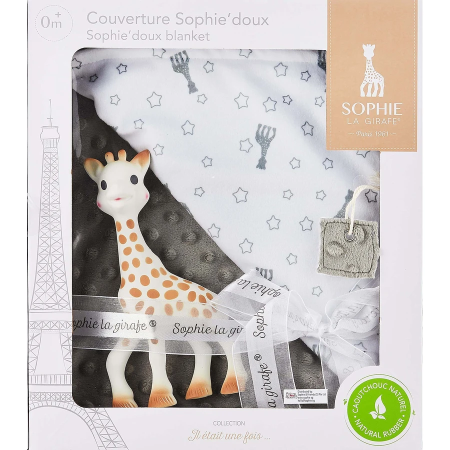 SOPHIE LA GIRAFE Set Sophie & Cuddle & Cradle Blanket Velvet Grey 73x91cm