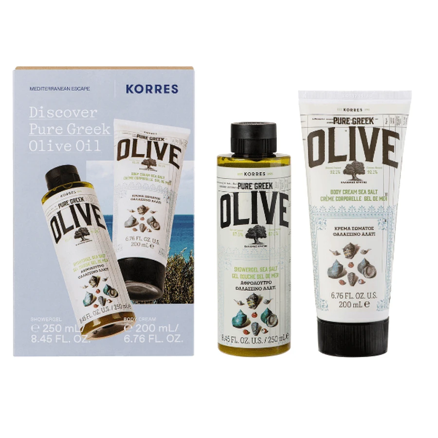 KORRES Discover Pure Greek Olive Oil Body Cleansing Kit with Body Wash 250ml & Body Cream 200ml