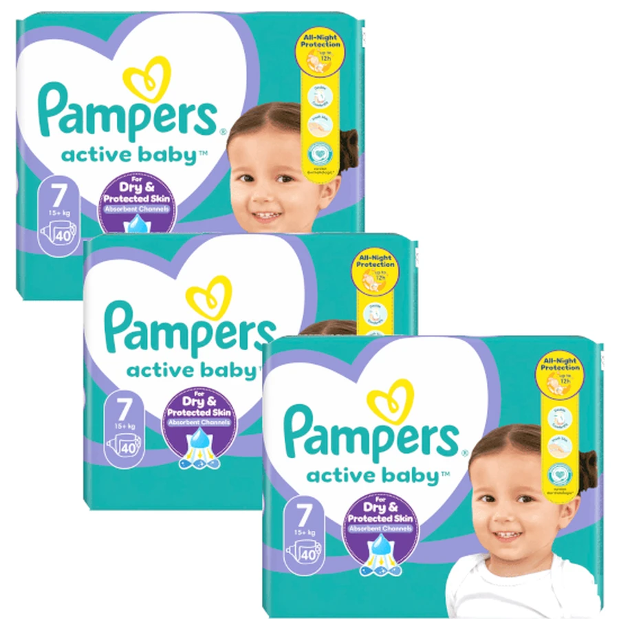 PAMPERS Active Baby No7 Voor 15+ kg (3 Verpakkingen van 40 stuks) 120 stuks
