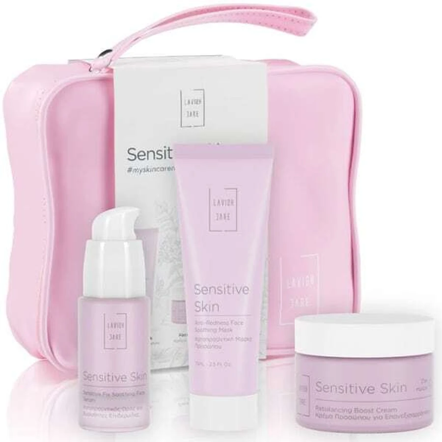 LAVISH CARE Skin Care Essentials Set de Cuidado Facial para Piel Sensible con Crema Facial Reparadora para Piel Sensible, 50ml, Suero Calmante, 30ml, Mascarilla Calmante, 75ml y Caja de Regalo