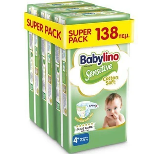 BABYLINO Sensitive Pañales de algodón suave para niños No4+ 10-15kg (46x3) 138 Piezas Super Pack