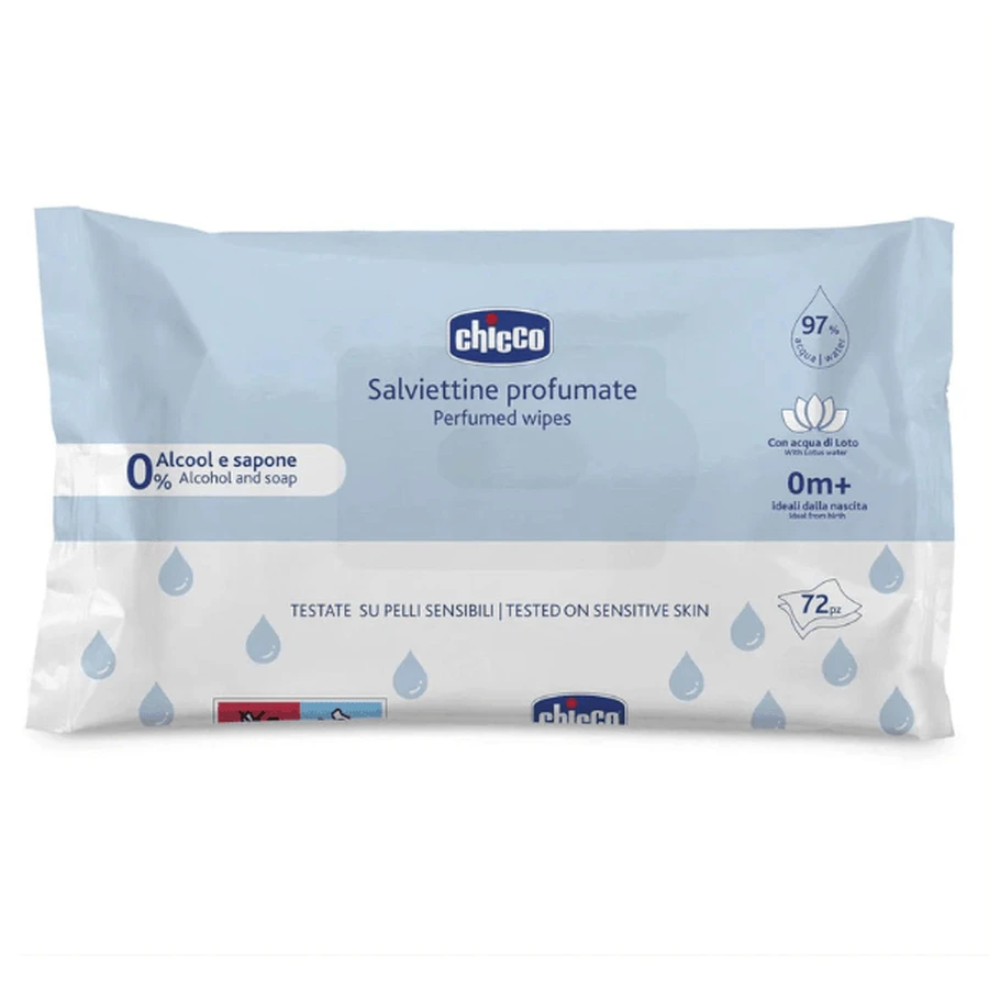 CHICCO Lingettes parfumées sans alcool ni savon 72 pièces
