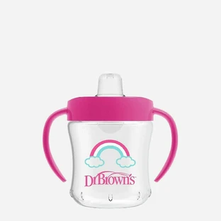 DR. BROWN'S Soft Spout Übergangsbecher mit weichem Ausguss, Deckel und Griffen 180ml 6+ Monate Verschiedene Farben TC 61001 - Pink