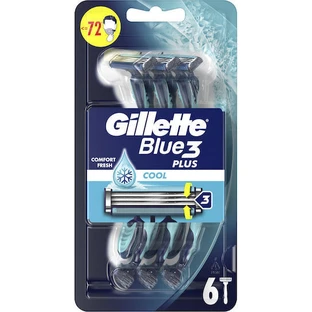 GILLETTE Blue 3 Plus Cool Disposable Razors with 3 blades & lubricating tape 6 pieces