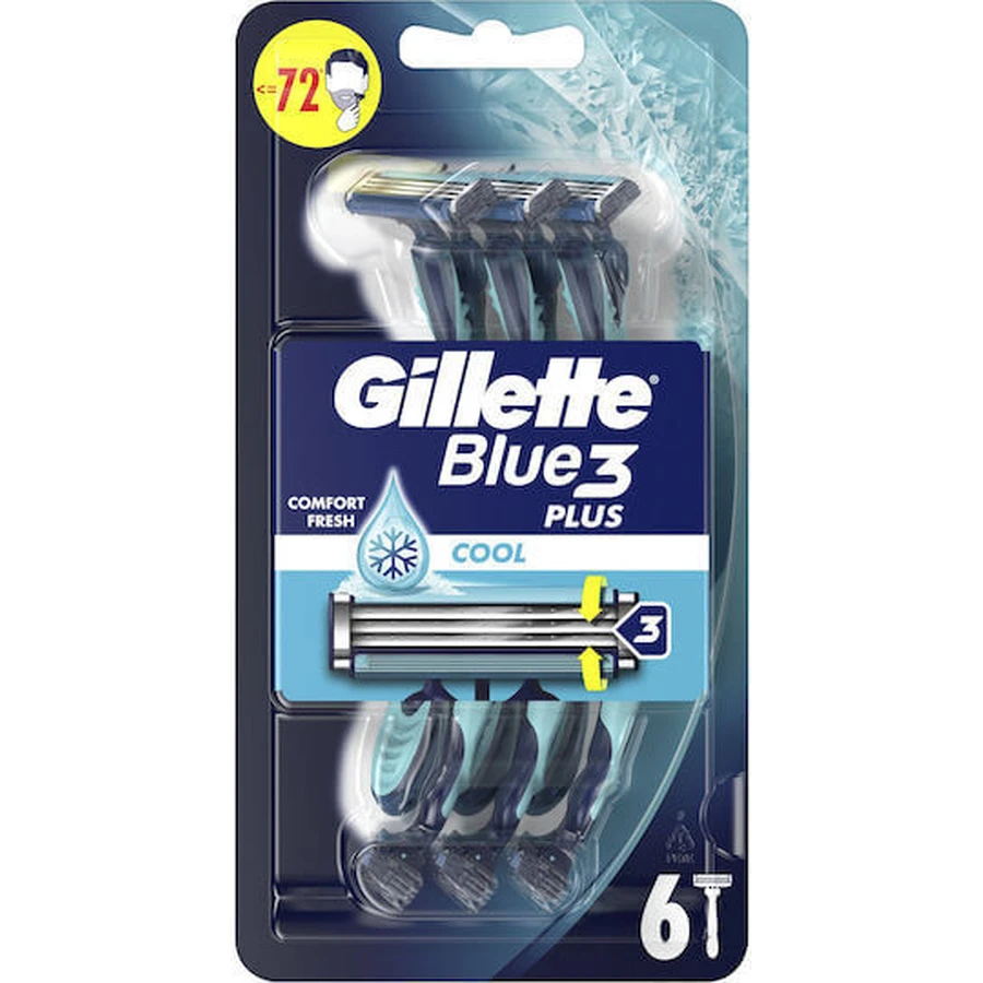 GILLETTE Blue 3 Plus Cool Disposable Razors with 3 blades & lubricating tape 6 pieces