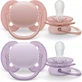AVENT Ultra Suave Para Piel Sensible Chupete Ortopédico De Silicona Para Menos Irritación Para 0-6 Meses 2 Piezas Salmón-Morado [SCF091/31]