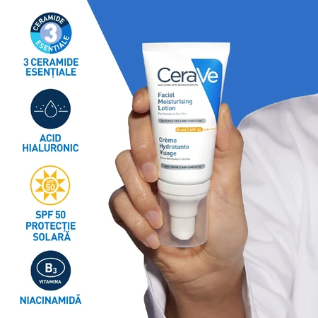 Crema hidratante para piel normal-seca con SPF 50, 52 ml, CeraVe
