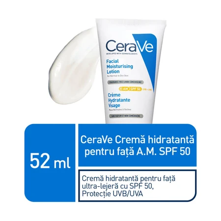 Crema hidratante para piel normal-seca con SPF 50, 52 ml, CeraVe