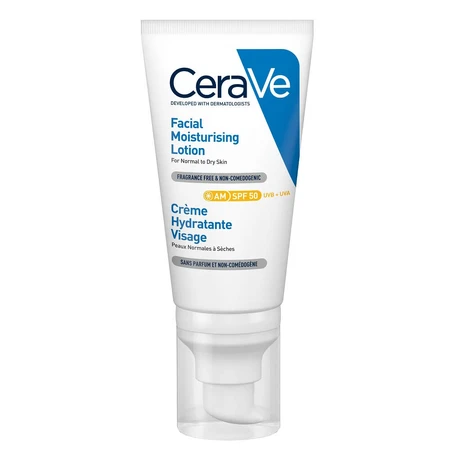 Crema hidratante para piel normal-seca con SPF 50, 52 ml, CeraVe
