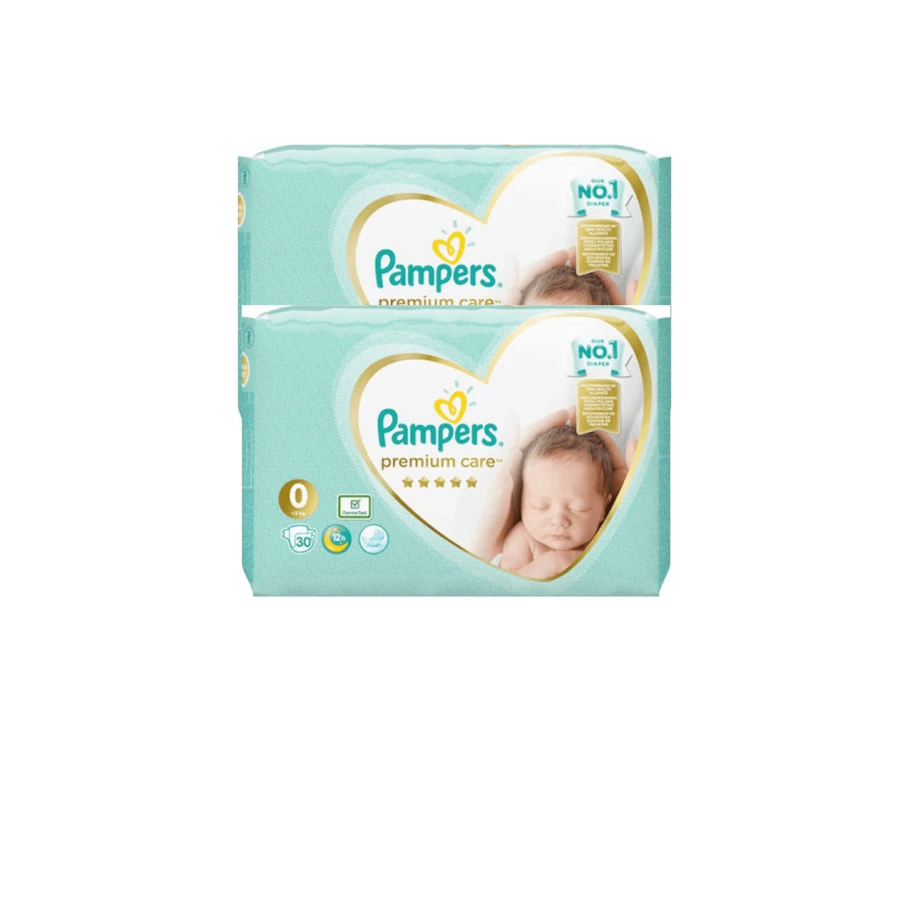 PAMPERS Premium Care Windeln mit Kleber Nr.0 Für 0-3kg 60 Stück ( 2 Packungen à 30 Stück )