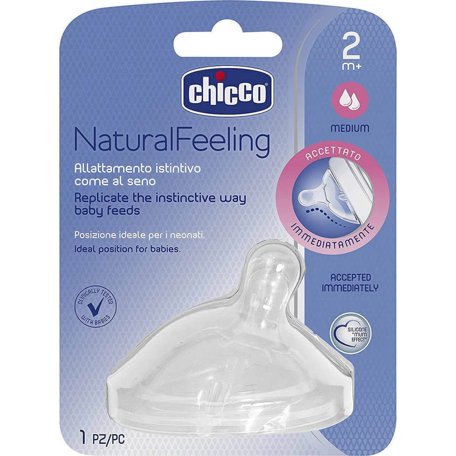 Chicco Natural Feeling Medium Flow Silicone Nipple 2m+ 1 Piece 08102310