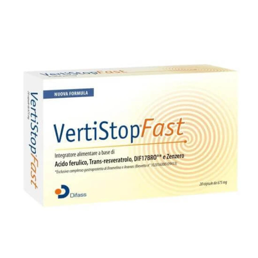 VERTISTOP Fast 675mg Complemento Alimenticio para Mareos y Náuseas 20 Cápsulas
