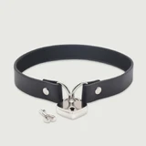 Lederhalsband mit Herzschloss und Schlüssel - Schwarz