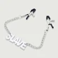 Pinzas para pezones con cadena y etiqueta SLAVE - Plata