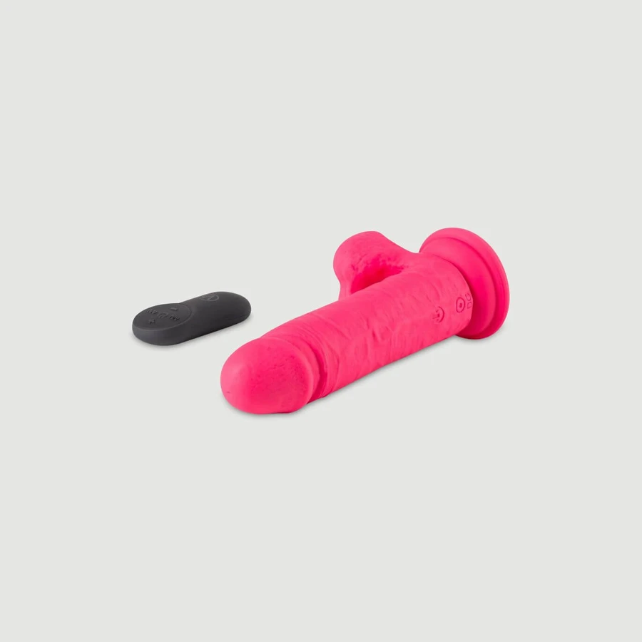 R12 Op Afstand Bestuurbare Realistische Siliconen Vibrator met Ballen & Zuignap - Roze