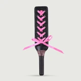 Leather Paddle With Laces & Rhinestone Handle - Black/Pink
