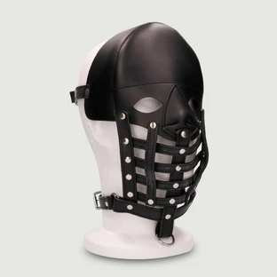 Masque masculin en cuir avec attaches frontales - noir