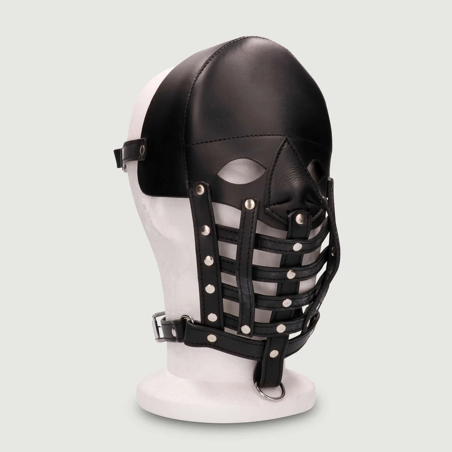 Masque masculin en cuir avec attaches frontales - noir