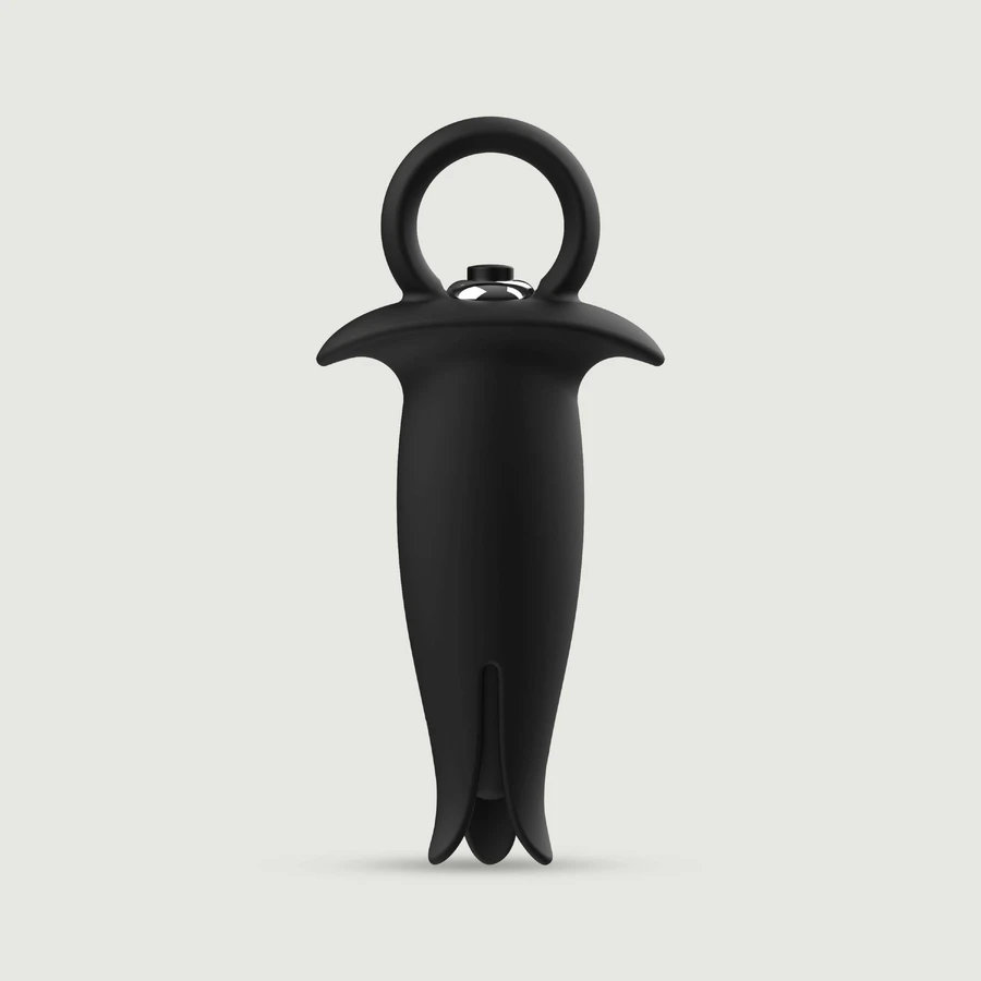 Kitzelnder vibrierender Butt Plug aus Silikon mit Griff - Schwarz