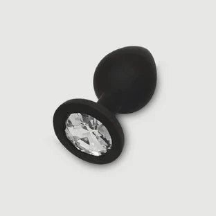 Anal Collection Silicone Medium Butt Plug with Round Jewel - Black/Transparent