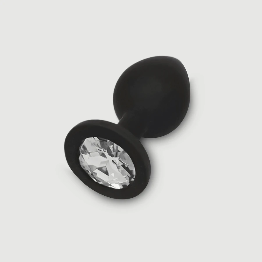 Anal Collection Silicone Medium Butt Plug with Round Jewel - Black/Transparent