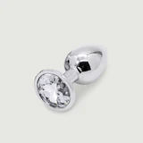 Anal Collection Butt Plug medio in metallo con gioiello rotondo - Argento/Trasparente