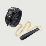 Gepolstertes Lederhalsband mit Goldkette - Schwarz