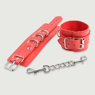 Esposas de cuero con cadena - Rojo