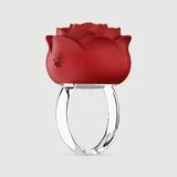 Liquid Silicone Luxury Rose Ring Finger Vibrator - Red
