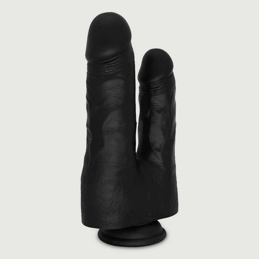 Eric 22 cm Double Realistic Silicone Dildo with Suction Cup - Black
