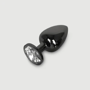 Anal Collection Butt Plug metalic mare cu bijuterie rotundă - negru/transparent