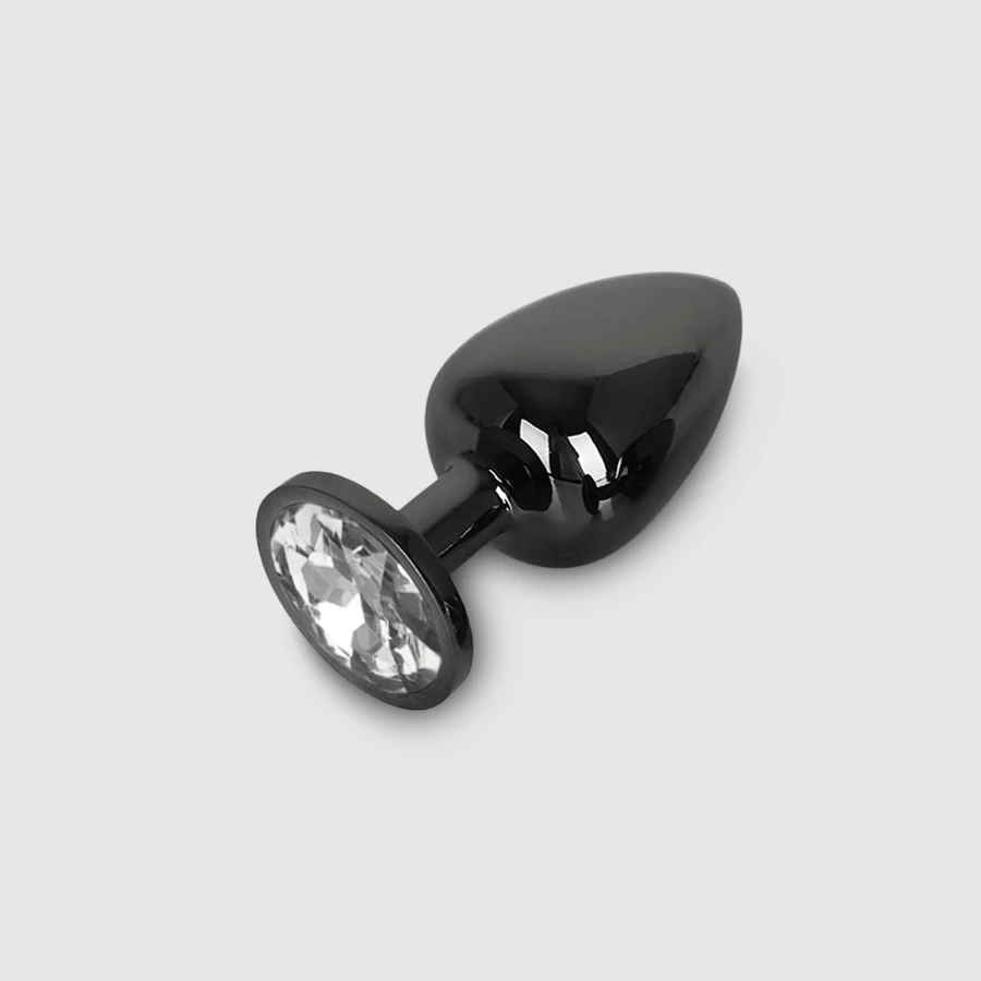 Anal Collection Grote Metalen Butt Plug met Rond Juweel - Zwart/Transparant