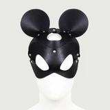 Leather Mouse Ear Mask With Adjustable Strap - Black