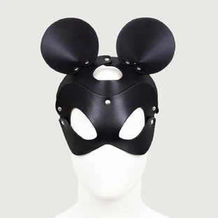 Leather Mouse Ear Mask With Adjustable Strap - Black