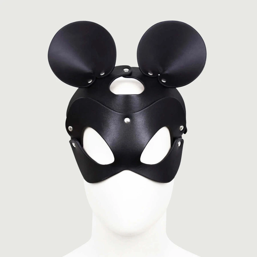 Leather Mouse Ear Mask With Adjustable Strap - Black