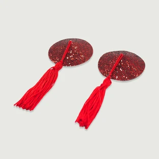 Pailletten Nippel Pasties mit Quasten - Rot