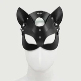 Leather Cat Mask With Adjustable Strap - Black