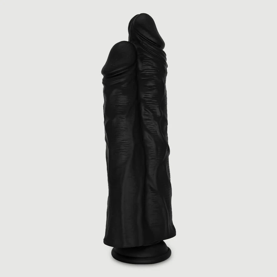 Atlas 26,5 cm Double gode réaliste en silicone avec ventouse - Noir