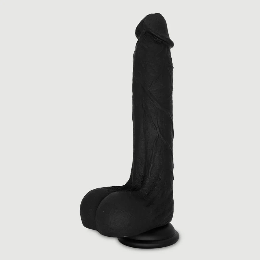 Dildo realist din silicon Vander 22,5 cm cu bile și ventuză - negru
